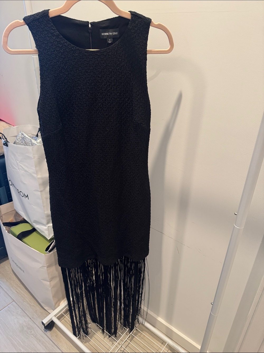 Kenneth Cole Black Sleeveless Fringe Mini Dress